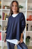 The Sunday Morning V Slouch Sweatshirt Navy